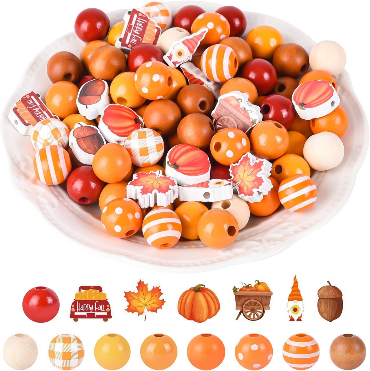 240 Pieces Fall Wooden Beads Thanksgiving Orange Craft Wood Beads
